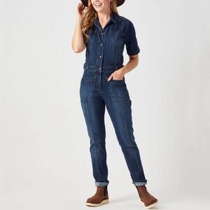 Duluth Trading Co Womens Double Flex Denim COOLMAX Coveralls in Dark Blue - 8S
